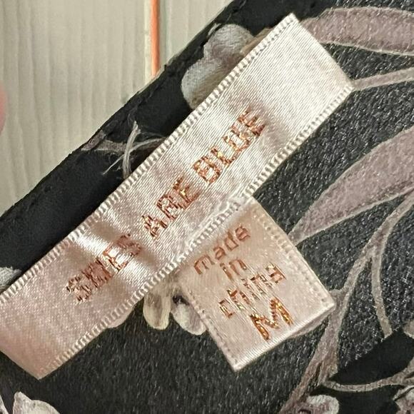 Skies Are Blue Floral Cold Shoulder Top Size M Forest Green 3/4 Sleeves Boho - Picture 5 of 8